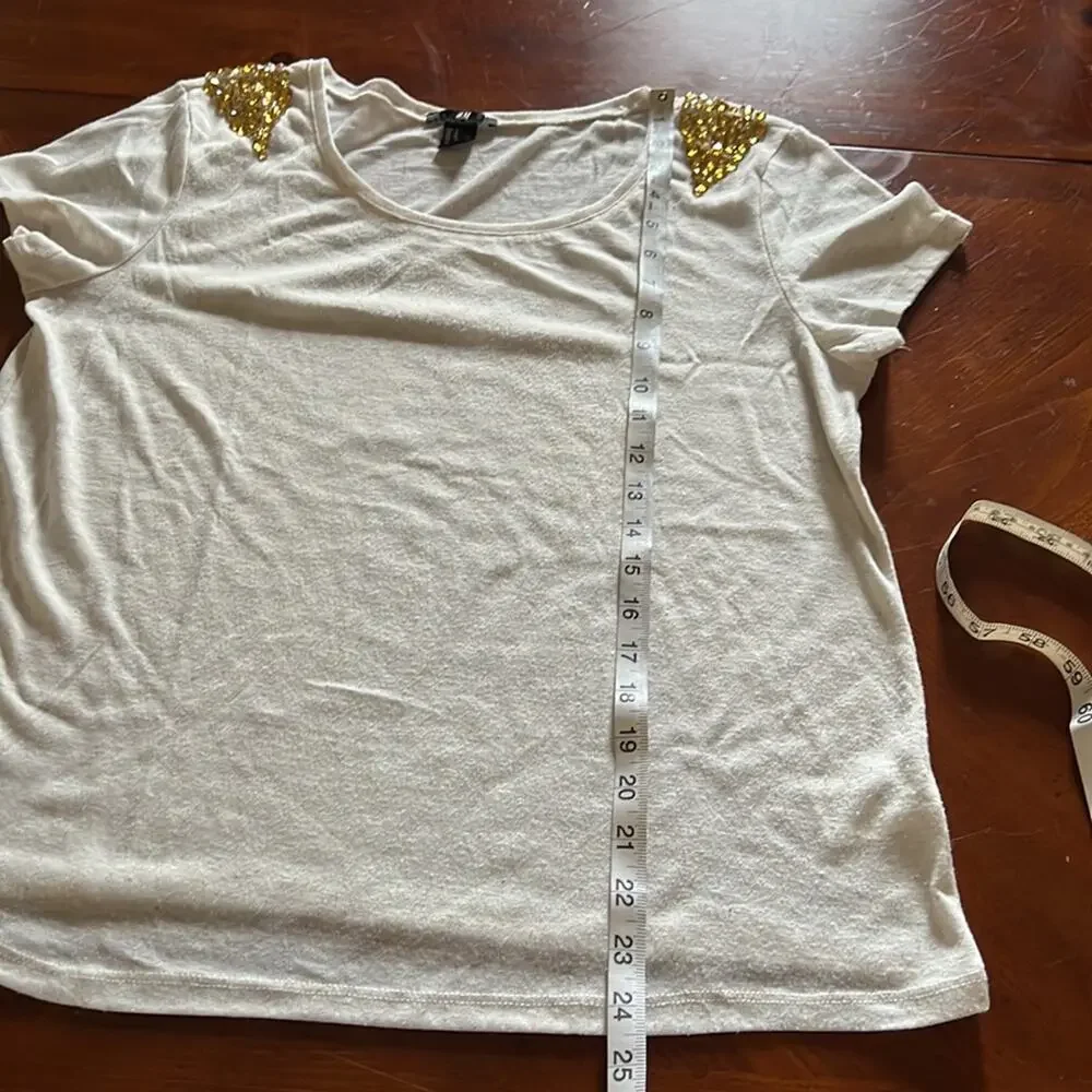 H&M Beige Oatmeal Fleck Knit Top wi Jewel Embellishments Woman Size Medium Y2K - Picture 8 of 9